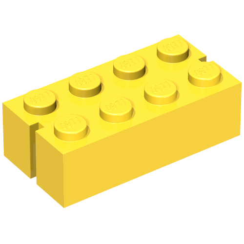 Lego Brick 2 x 4 without Bottom Tubes, Slotted (with 2 slots) / Yellow