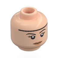 Lego Minifig Head Mary Crawley, Black Beaded Headband, Peach Lips, Neutral / Thin Smile / Light Nougat