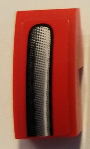 Lego Slope, Curved 2 x 1 x 2/3 with Silver and Black Bumper Pattern Model Left Side (Sticker) - Set 75894