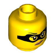 Lego Minifig Head Criminal, Eye Mask, Eyebrows with One Eyebrow Raised, Red Lips with Smirk Print / Yellow