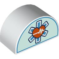 Lego Duplo Brick 2 x 4 x 2 Curved Top with Heart, White Heartbeat Graph, Star Of Life Print / White