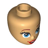 Lego Minidoll Head, Dark Red Eyebrows, Dark Azure Eyes, Red Lips / Warm Tan