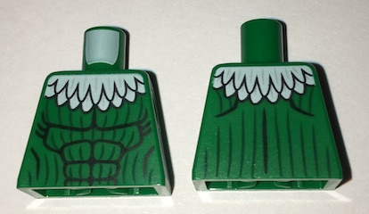 Lego Torso Super Hero White Feather Collar, Dark Green Vertical Stripes, and Black Muscles Outline Pattern (Vulture) / Green
