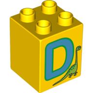Lego Duplo Brick 2 x 2 x 2 with 'D' and Dinosaur Print