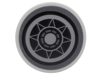 Lego Tile, Round 2 x 2 with Bottom Stud Holder with SW White and Black Circles and Triangles Geometric Pattern (Sticker) - Set 75102 / Light Bluish Gray