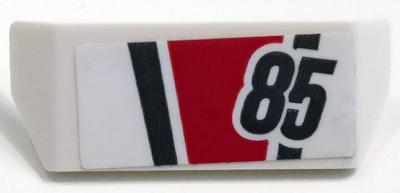 Lego Vehicle, Spoiler with Bar Handle with '85', Dark Bluish Gray and Red Stripes Pattern (Sticker) - Set 60145