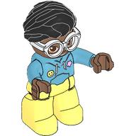 Lego Duplo Figure with Hair Swept Right Black, Bright Light Yellow Legs, Hoodie Print and White Glasses / Medium Azure