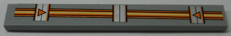 Lego Tile 1 x 8 with Orange and Bright Light Yellow Lines, Triangles on Silver Rectangles Pattern (Sticker) - Set 70317 / Light Bluish Gray