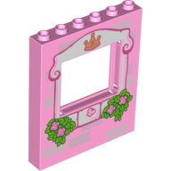 Lego Panel 1 x 6 x 6 with Window with Light Pink Frame, Bricks, Crown, Butterfly, Roses and Leaves Print