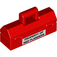 Lego Toolbox with Black 'PROPERTY OF NED FLANDERS' on White Rectangle Print / Red