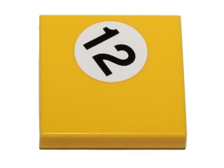 Lego Tile 2 x 2 with '12' in White Circle Pattern (Sticker) - Set 40193
