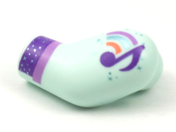 Lego Arm, Left with Metallic Light Blue Sparkles, Music Note and Dark Purple Cuff Pattern / Light Aqua