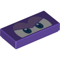 Lego Tile 1 x 2 with Angry Blue Eyes (Spiny Cheep Cheep) Print / Dark Purple