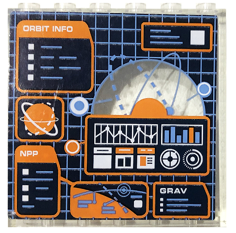 Lego Panel 1 x 6 x 5 with 'ORBIT INFO,' 'NPP,' 'GRAV,' and Planets Pattern (Sticker) - Set 60228