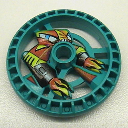 Lego Technic Disc 5 x 5 Notched, Flame with Robot Print / Dark Turquoise