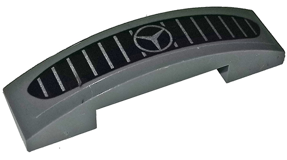 Lego Slope, Curved 4 x 1 x 2/3 Double with Mercedes-Benz Logo on Silver and Black Car Grille Pattern (Sticker) - Set 75877 / Dark Bluish Gray