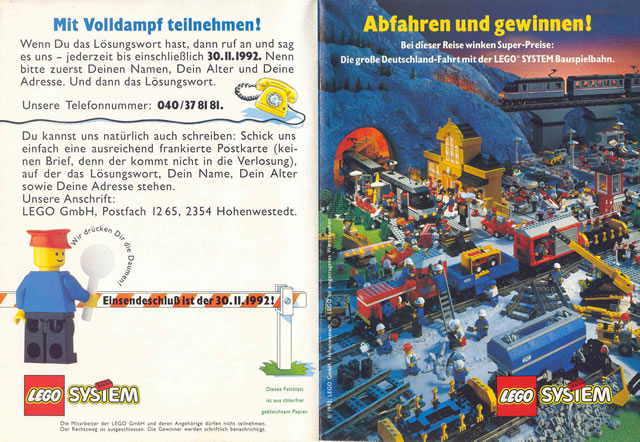 Lego 1992 Insert - German Train Competition Brochure 'Abfahren und gewinnen'