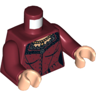 Lego Torso Spotted Dress with Buttons, Ruffles and Gold Necklace Print, Dark Red Arms, Light Nougat Hands / Dark Red