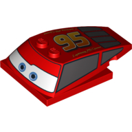 Lego Brick Wedged, Curved 6 x 4 x 1 1/3 with 4 x 4 Base with Blue Eyes, Windows and Large '95' Print (Lightning McQueen) / Red
