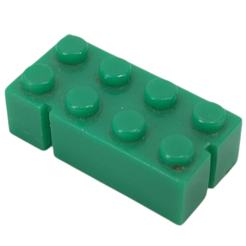 Lego Brick 2 x 4 without Bottom Tubes, Slotted (with 2 slots, opposite corner left) / Green