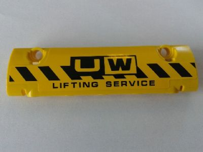 Lego Technic, Panel Curved 11 x 3 with Black and Yellow Danger Stripes and 'UW LIFTING SERVICE' Pattern (Sticker) - Set 8258 / Yellow