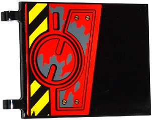 Lego Flag 6 x 5 with Black and Yellow Danger Stripes, Hatch with 4 Screws and Dark Bluish Gray Splatters Pattern Model Right Side (Sticker) - Set 70750