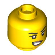 Lego Minifig Head, Medium Nougat Lips, Lopsided Grin / Scared print / Yellow