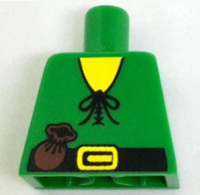 Lego Torso Castle Forestman Shirt with Laces, Black Belt with Buckle, Dark Brown Pouch, Yellow Neck Pattern, Inside with Ribs (Reissue) / Green