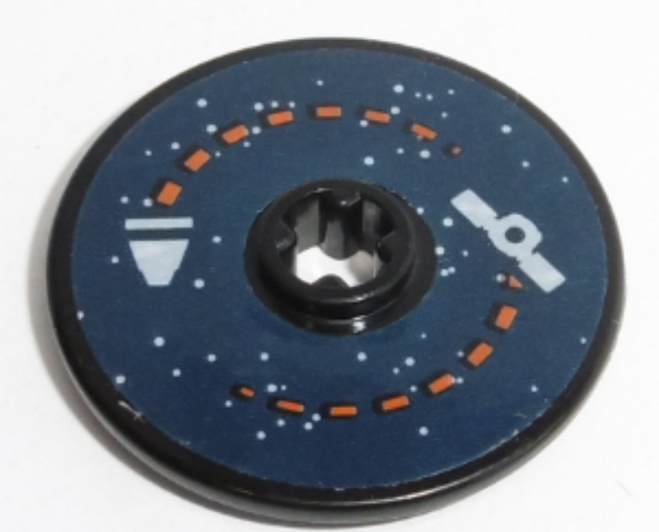 Lego Technic, Disk 3 x 3 with Satellite and Rocket Orbit Pattern (Sticker) - Set 60228 / Black