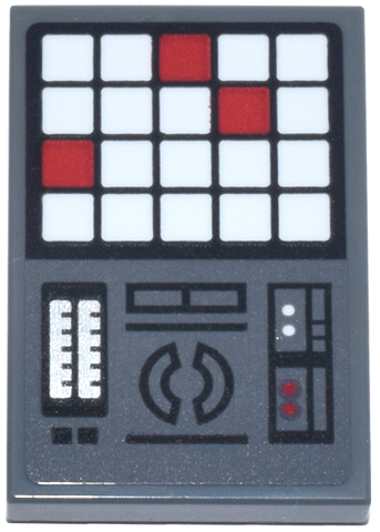 Lego Tile 2 x 3 with Control Panel, Red and White Lights and Buttons Grid, Silver Level Gauges, Black Half Circles Pattern (Sticker) - Set 75419