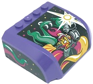 Lego Windscreen 5 x 6 x 2 Curved Top Canopy with 4 Studs with Alien Monster and Minifigure Shooting Ray Gun on Front and Green and Magenta Swirls and Stars Pattern on Both Sides (Stickers) - Set 60313 / Dark Purple