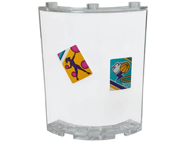 Lego Cylinder Quarter 4 x 4 x 6 with Female on Orange Background and Basketball on Medium Azure Background Pattern (Stickers) - Set 41312 / Trans-Clear
