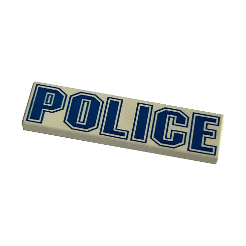 Lego Tile 1 x 4 with 'POLICE' Blue Outline Print