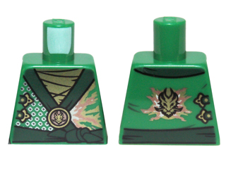 Lego Torso Ninjago Robe with Dark Green Sash and Golden Power Emblem Pattern / Green