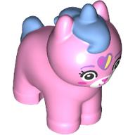 Lego Animal, Cat with Lock Dark Azure between Ears, Tails, White Face, Butterfly print / Bright Pink