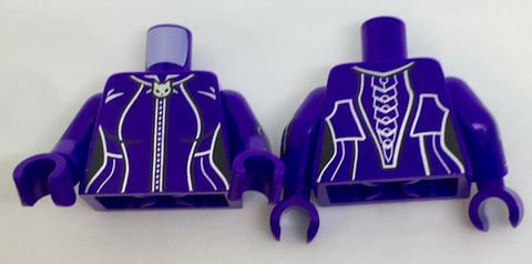 Lego Torso Female Outline with Silver Stripes, Cat Zipper and Spine Armor Pattern / Dark Purple Arms with Silver Stripes and Elbow Pads / Dark Purple Hands