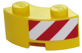 Lego Brick, Round Corner 2 x 2 Macaroni with Stud Notch and Reinforced Underside with Red and White Danger Stripes on Right Pattern (Sticker) - Set 60152