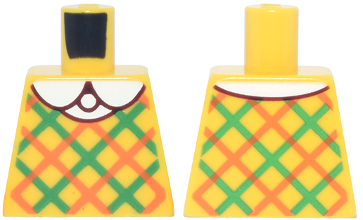 Lego Torso Plaid Vest with Orange and Green Diagonal Stripes and White Shirt with Round Collar Pattern / Yellow