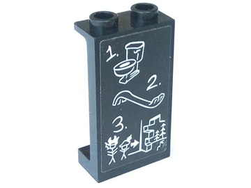 Lego Panel 1 x 2 x 3 with Side Supports - Hollow Studs with Toilet, Pry Bar and Escape Plan Pattern (Sticker) - Set 70591 / Black
