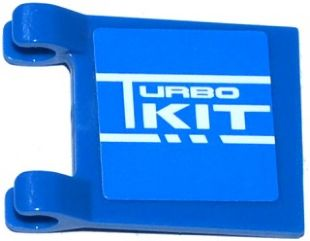 Lego Flag 2 x 2 Square with Flat Edge with White 'TURBO KIT' on Blue Background Pattern on Both Sides (Stickers) - Set 8154