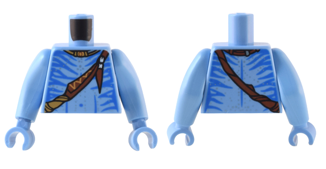Lego Torso Na'vi Blue Markings, Reddish Brown Strap and Necklace, Silver Spots Pattern / Medium Blue Arms Long / Medium Blue Hands