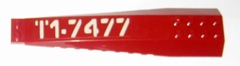 Lego Wedge 16 x 4 Triple Curved with Reinforcements with White 'T1-7477' Right Side Pattern (Sticker) - Sets 7298 / 7477 / Dark Red