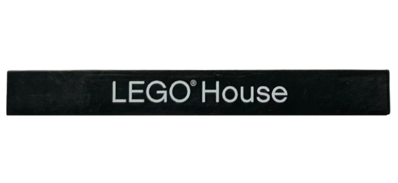 Lego Tile 1 x 8 with White 'LEGO House', Thin Font with Arrowhead 'G' Pattern / Black
