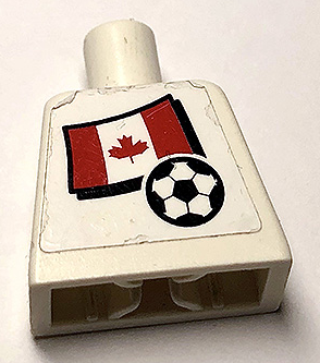 Lego Torso Soccer White/Blue Team, Canada Flag Sticker Front, Black Number Sticker Back Pattern (specify number in listing) / White