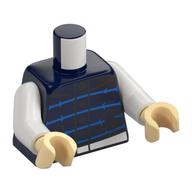 Lego Torso, Vest, Dark Azure Stripes, White Belt Print, White Arms, Tan Hands / Dark Blue