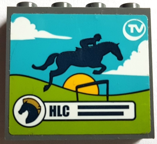 Lego Panel 1 x 4 x 3 with Side Supports - Hollow Studs with 'HLC' and Jumping Horse on TV Screen Pattern (Sticker) - Set 41367