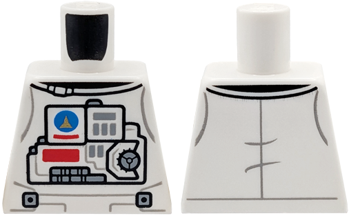 Lego Torso Astronaut Spacesuit with Gold Space Shuttle in Blue Circle, Light Bluish Gray and Red Panels and Buttons, Black Collar Pattern / White