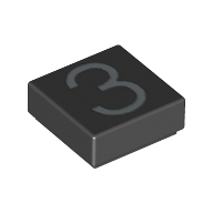 Lego Tile 1 x 1 with Silver Number 3 Print / Black