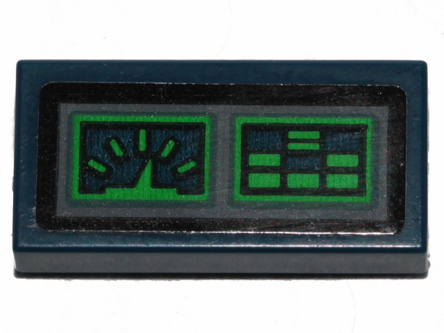 Lego Tile 1 x 2 with Green Gauges Pattern (Sticker) - Set 70826 / Dark Blue
