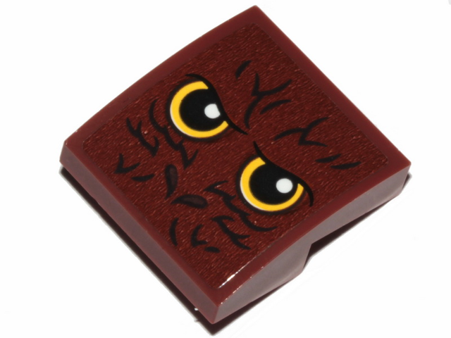 Lego Slope, Curved 2 x 2 x 2/3 with Yellow Eyes and Fur Pattern (Sticker) - Set 30628 / Reddish Brown